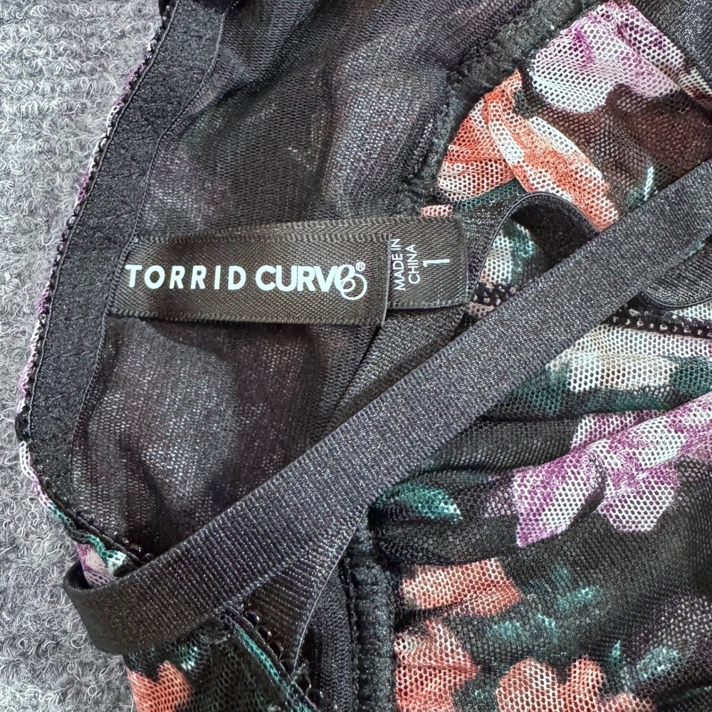 Torrid Curve Floral Mesh Babydoll Lingerie Purple Pink Strappy Caged 1X 148862 - Picture 4 of 7